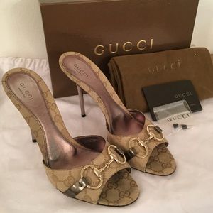 Gucci Stiletto Sandals, GG Monogram, Size 9.5